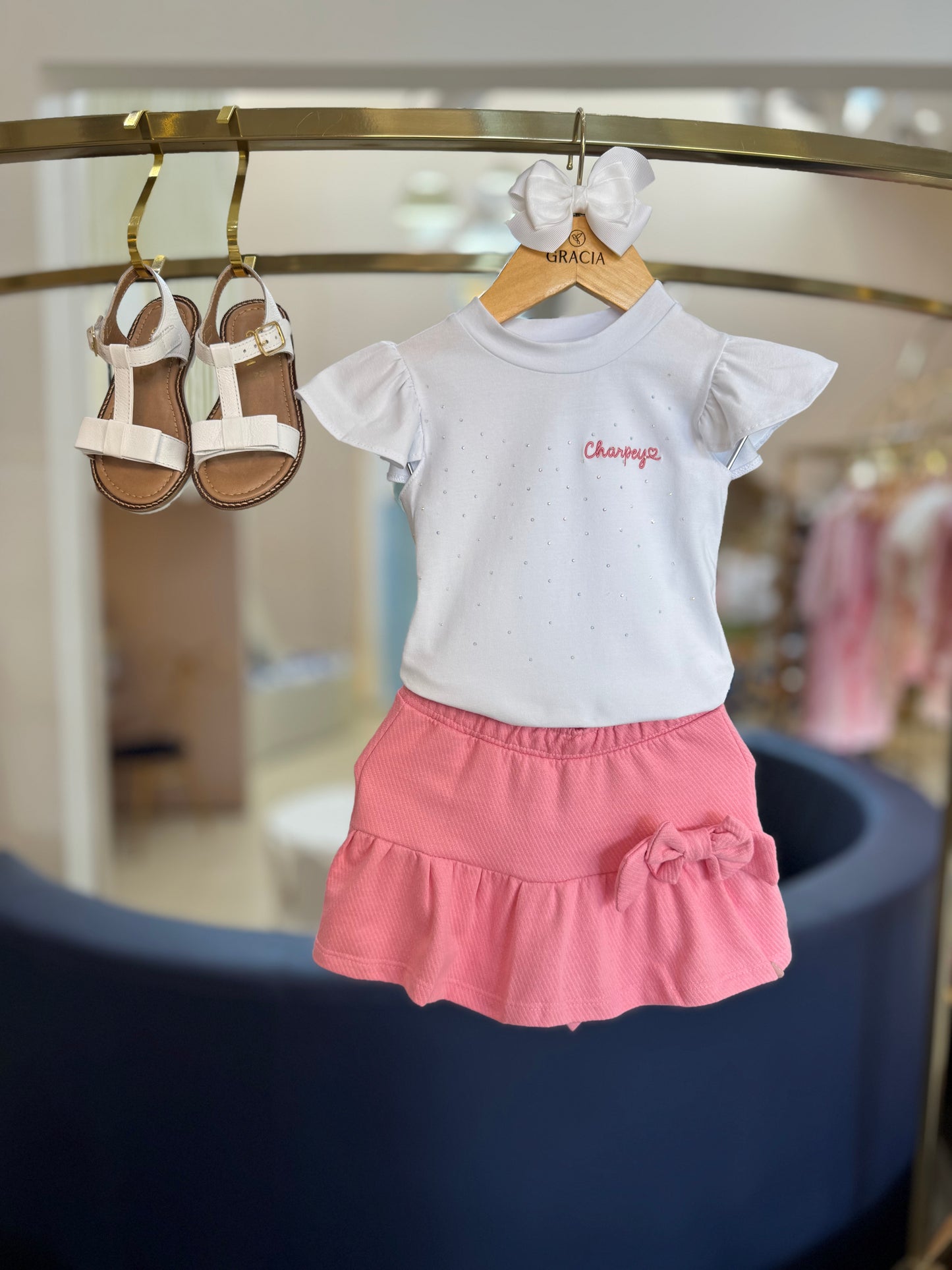 Conjunto Infantil Blusa e Shorts-saia Moletom Rosa - Charpey