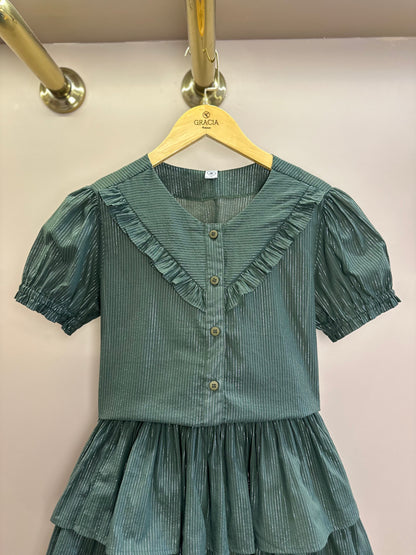 Conjunto Teen Blusa e Shorts Voil Lurex Verde Oliva - Two In