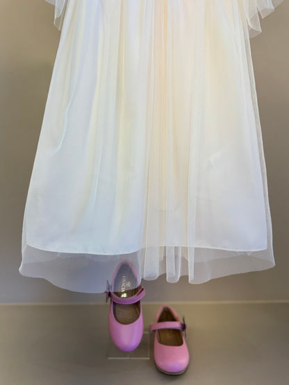 Vestido Infntil Tule Amplo Bordadinhos Gola Bege - Mon Sucré
