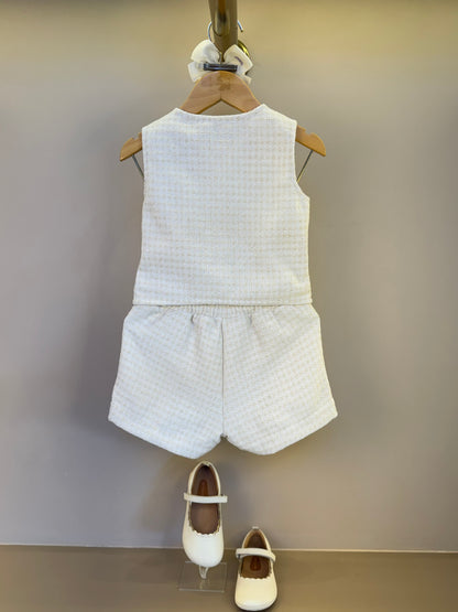 Conjunto Infantil Colete e Shorts Tweed Off White - Animê