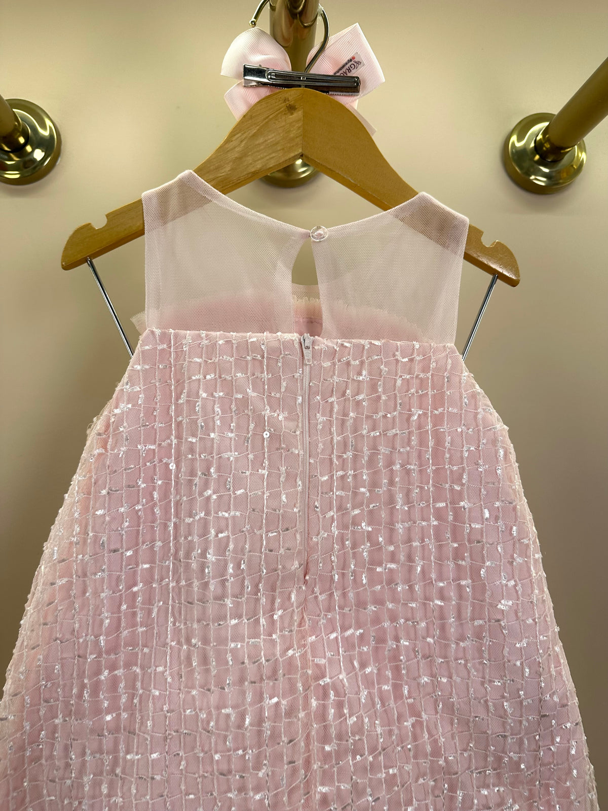 Vestido Infantil Texturizado Em Tule Rosa - Petit Cherie