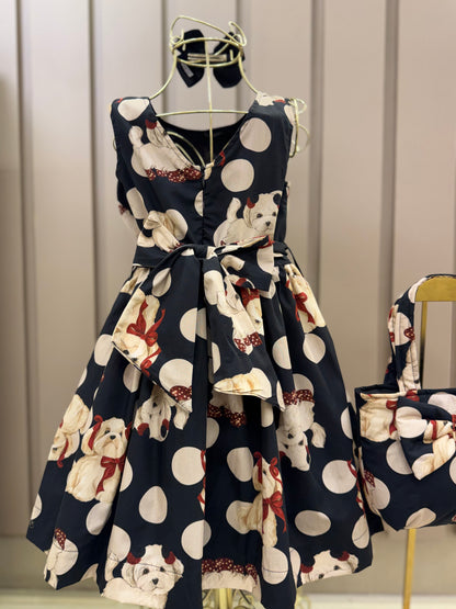 Vestido Algodão Cachorrinhos & Lacinhos Preto - Pituchinhus