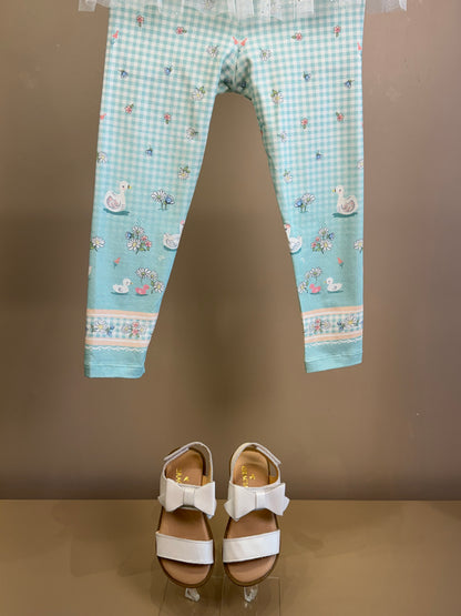 Conjunto Infantil Blusa Mangas Tule e Calça Azul Quadriculada - Petit Cherie