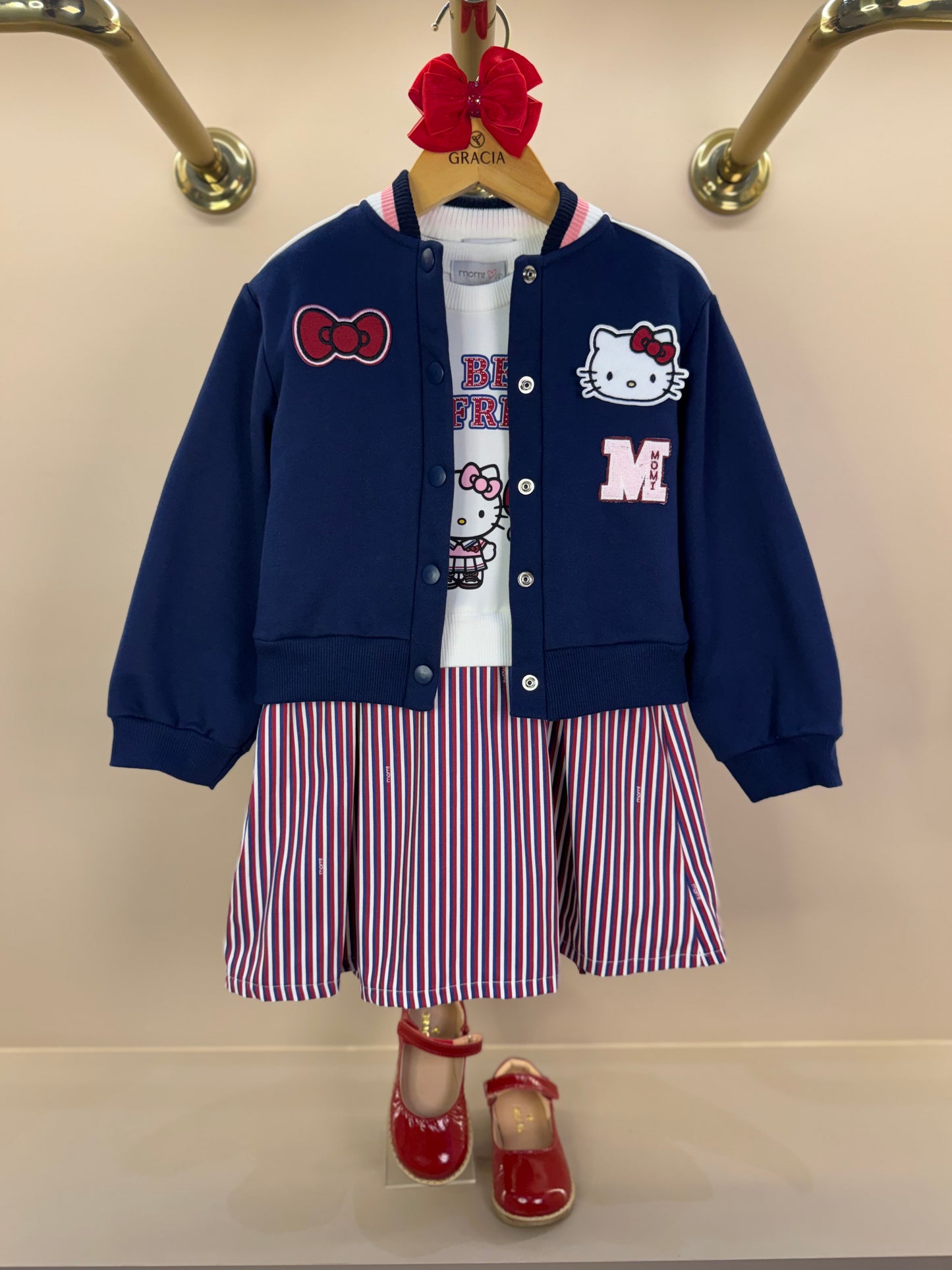 Vestido Infantil MC Hello Kitty Listras Navy Off White - Momi