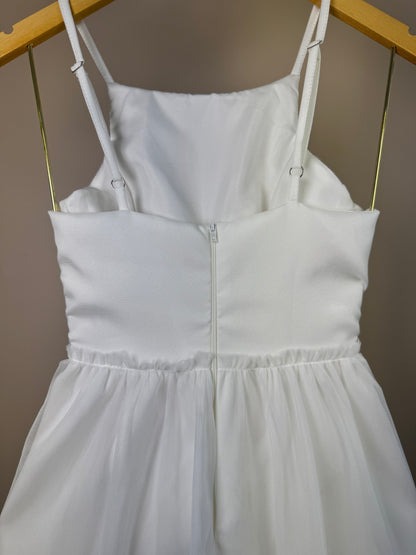 Vestido Teen Off White Com Alças Finas e Saia em Tule - Vanilla Cream