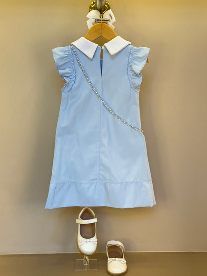 Vestido Infantil Algodão Azul com Bolsinha Coelhinho - Gabriela Aquarela