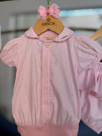 Conjunto Bebê Body e Shorts Algodão Aplicações Strass - Charpey