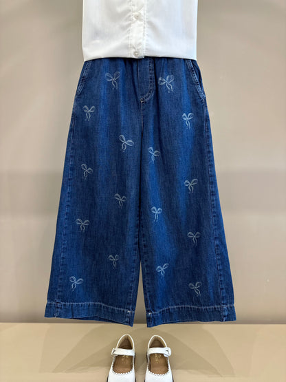 Conjuto Infantil Camisa Algodão Lacinhos Bordados e Calça Jeans - Pituchinhus