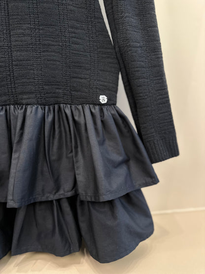 Vestido Teen Manga Longa Tricot Babados Preto - Two In