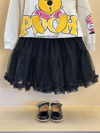 Conjunto Infantil Casacol Moletom Pooh Bege Vanilla e Saia Tule Preta - Animê Petite