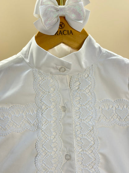 Vestido Infantil Jumper Algodão Detalhes Renda Barra Guipir Off White - Um Mais Um
