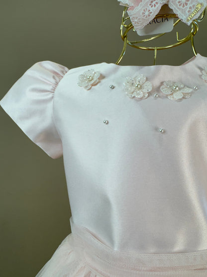 Vestido Infantil Festa Pelerine Bordada Rosa - Petit Cherie