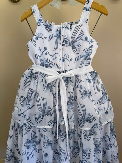 Vestido Infantil Musseline Em Camadas Estampa Sonhos À Beira Mar - Gabriela Aquarela