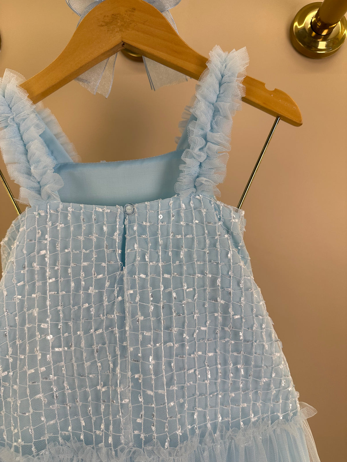 Vestido Infantil Texturizado Em Tule Azul - Petit Cherie