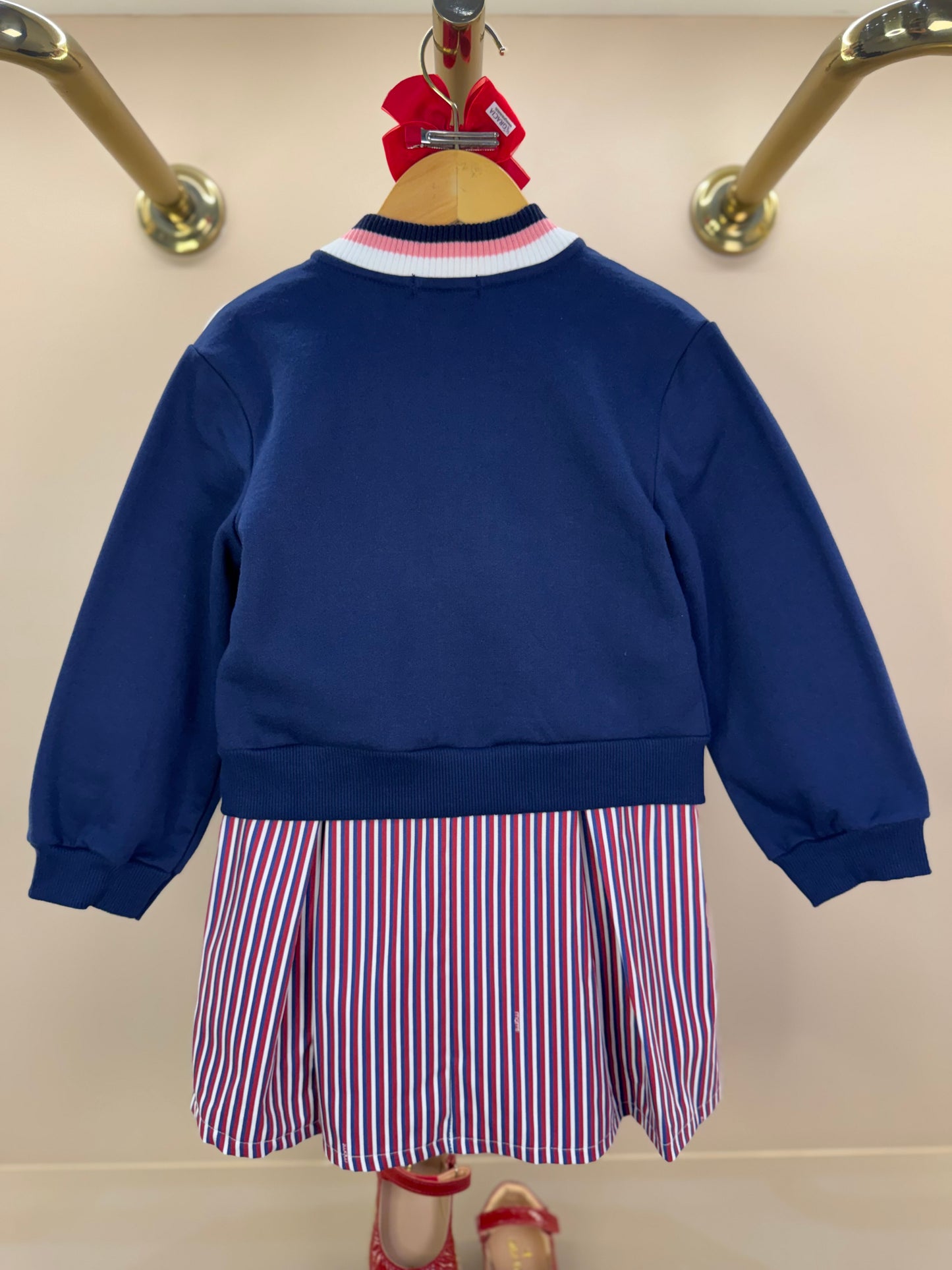 Vestido Infantil MC Hello Kitty Listras Navy Off White - Momi