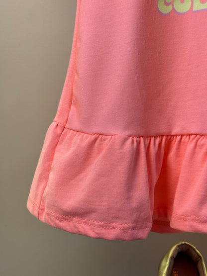 Vestido Infantil Rosa Neon Gatinha e Bolsinha Transversal Colorida - Infanti