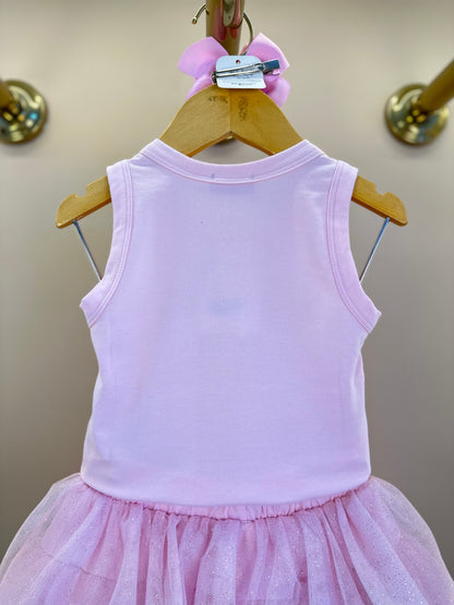 Conjunto Infantil Blusa Plaquinha Bordado Strass e Saia Rodada Camadas Tule Glitter Rosa - Luluzinha