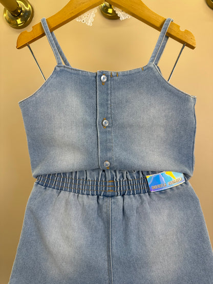 Conjunto Infantil Jeans Blusa Detalhes Em Renda e Shorts Cargo - Gabriela Aquarela