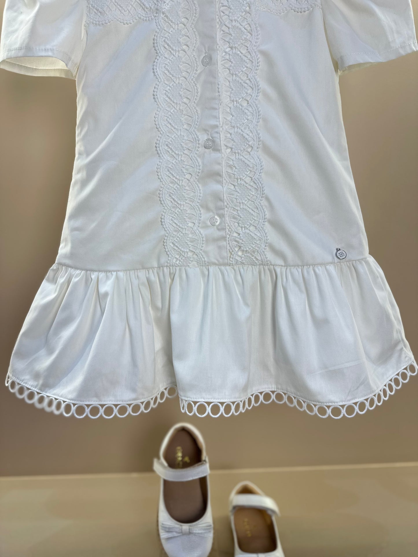 Vestido Infantil Jumper Algodão Detalhes Renda Barra Guipir Off White - Um Mais Um