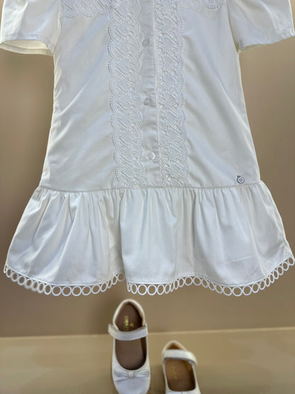 Vestido Infantil Jumper Algodão Detalhes Renda Barra Guipir Off White - Um Mais Um