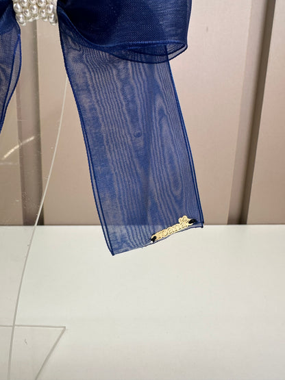 Laço Infantil Organza Azul Marinho Miolo Pérolas - Roana