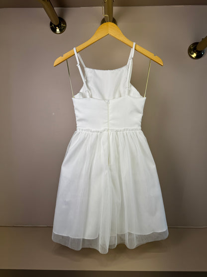Vestido Teen Off White Com Alças Finas e Saia em Tule - Vanilla Cream