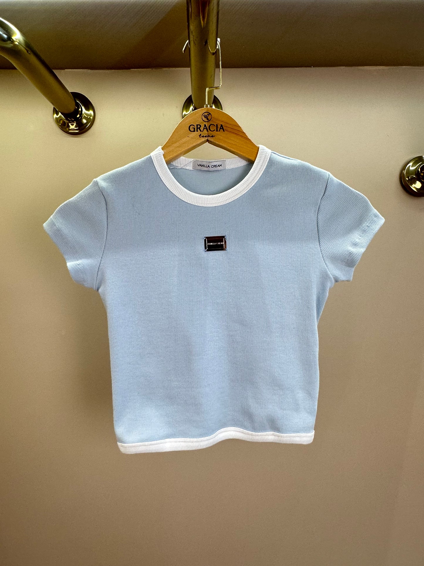 Blusa Teen Cropped Canelada Mangas Curtas - Vanilla Cream