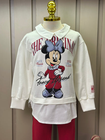 Conjunto Infantil Casaco Minnie Golinha Pérola e Legging Vermelha - Animê