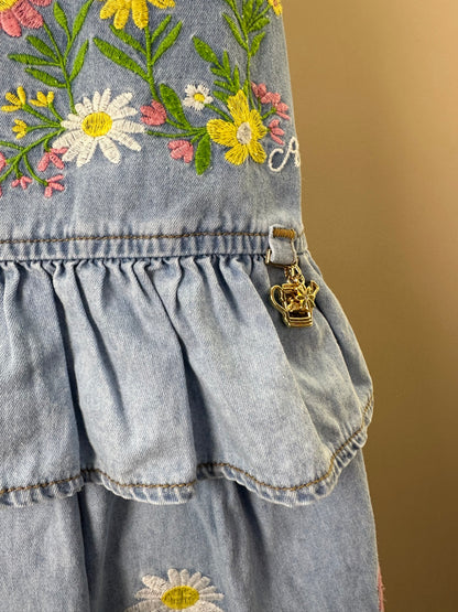 Conjunto Infantil Jeans Blusa Bordado Floral e Shorts Saia - Animê