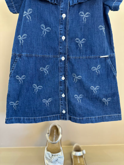 Vestido Infantil Jeans Laços e Cristais - Pituchinhus