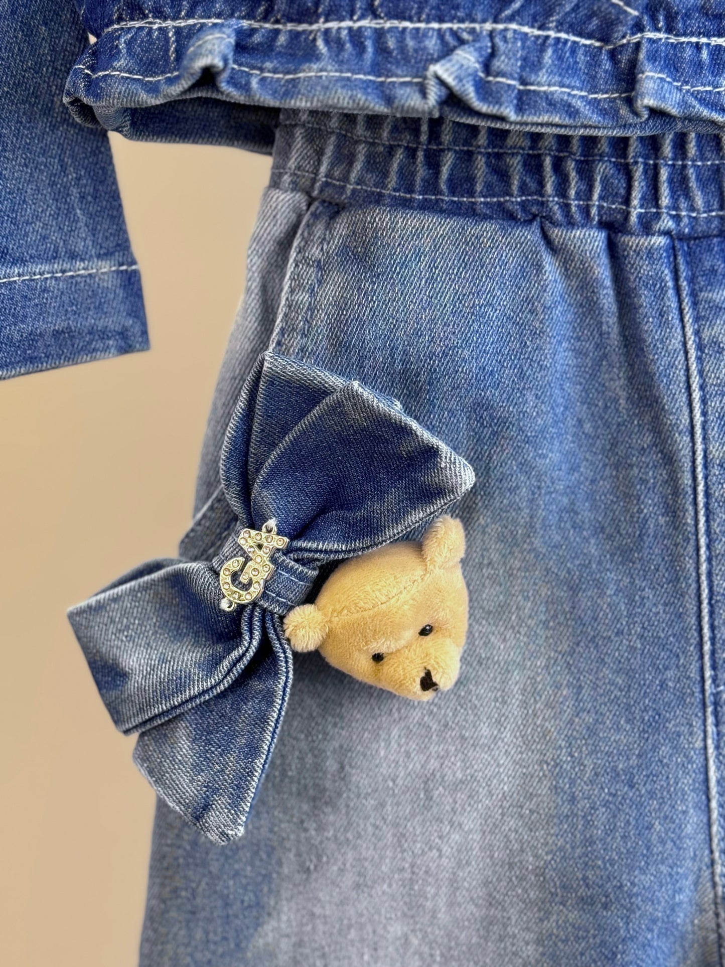 Conjunto Infantil Jaqueta Jeans Ursinho e Calça Jogger Jeans - Gabriela Aquarela