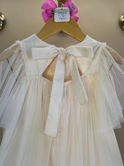 Vestido Infntil Tule Amplo Bordadinhos Gola Bege - Mon Sucré