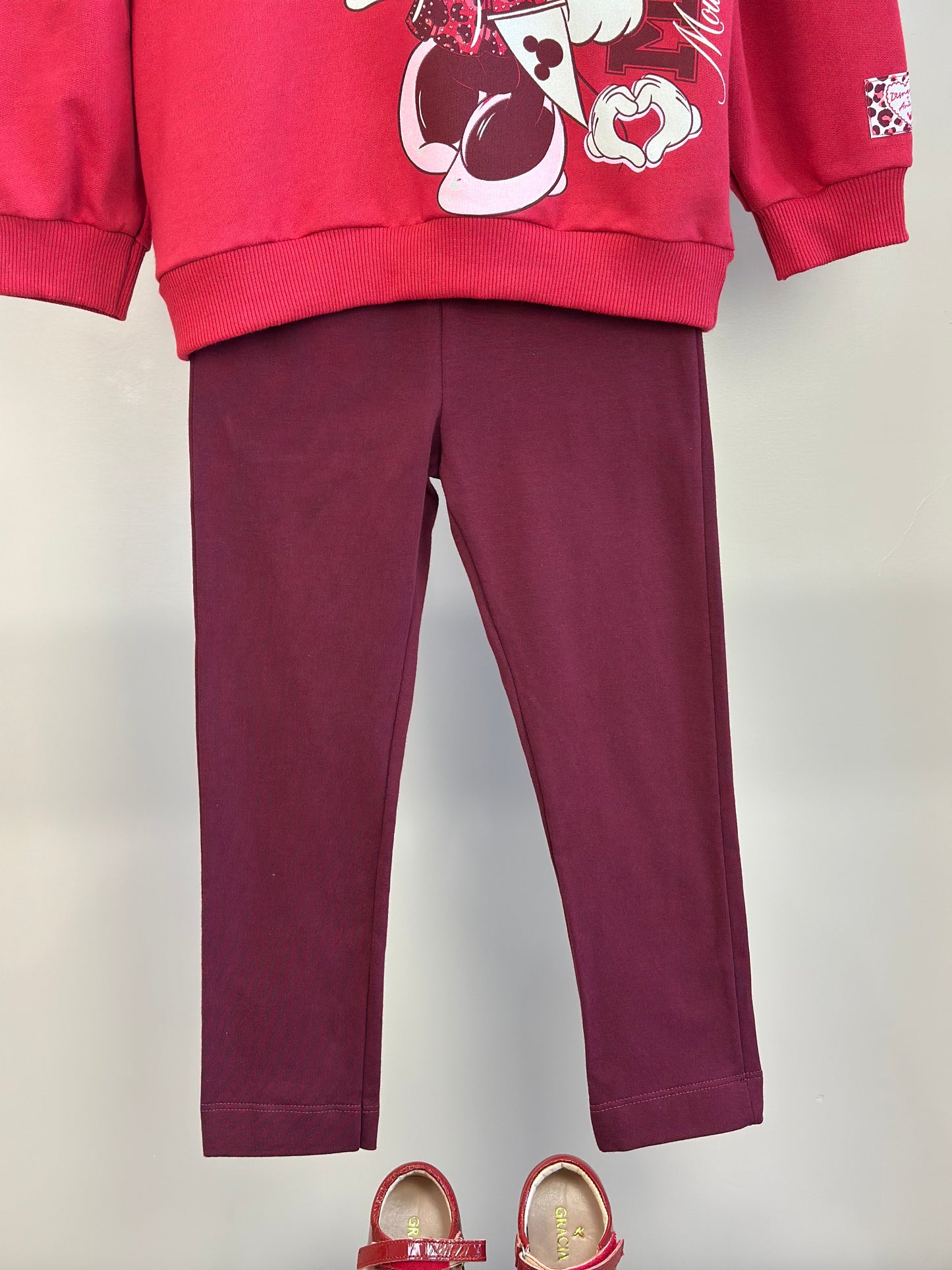Conjunto Infantil Casaco Capuz e Orelha Minnie e Legging Cranberry - Animê
