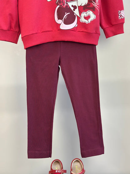 Conjunto Infantil Casaco Capuz e Orelha Minnie e Legging Cranberry - Animê