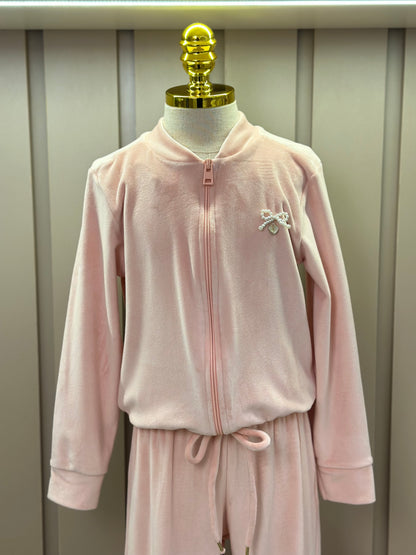 Conjunto Jaqueta e Calça Jogger Veludo Elastano Rosa Claro - Infanti