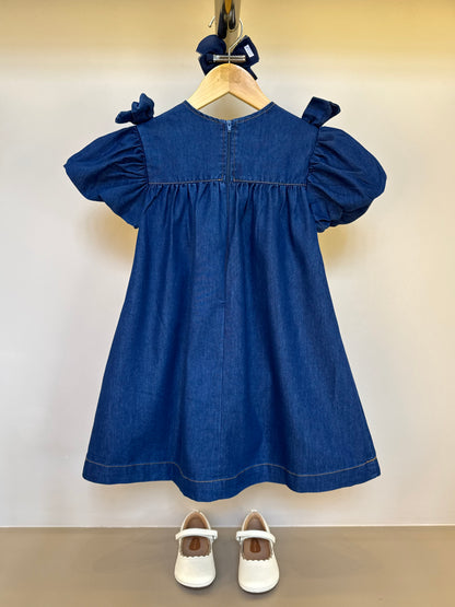 Vestido Infantil Jeans Aplicação Laços - Luluzinha
