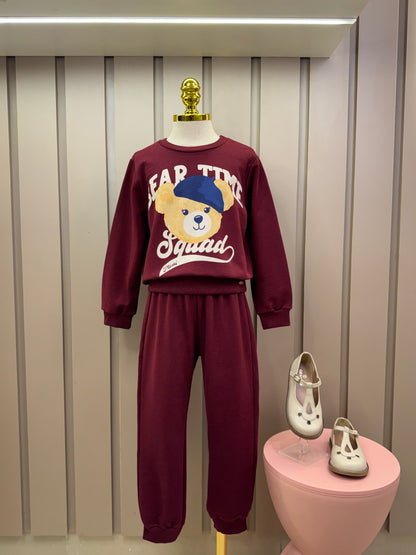 Conjunto Infantil Moletom Casaco Urso e Calça Cramberry - Momi