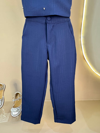 Conjunto Infantil Alfaiataria Blusa com Strass e Calça Risca de Giz - Luluzinha