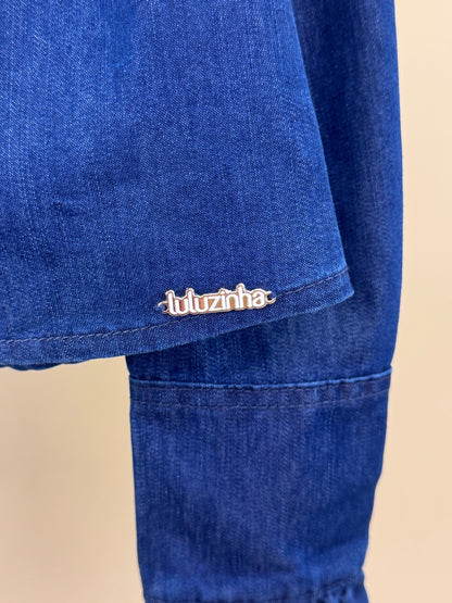 Camisa Infantil Jeans Leve ML Gola Bordada Flores - Luluzinha