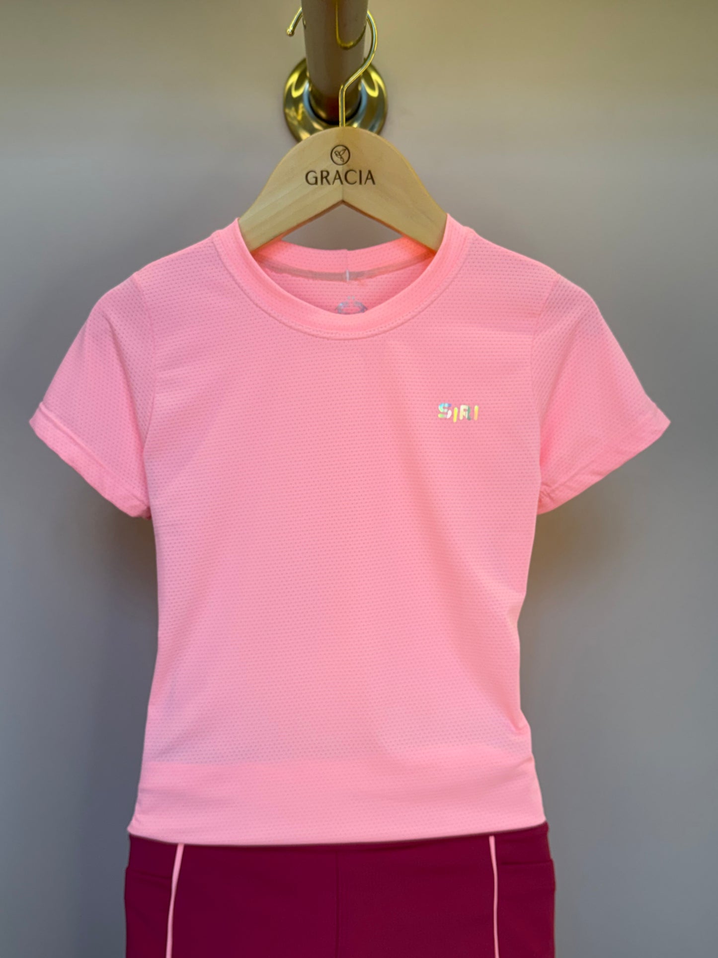 Conjunto Infantil Blusa Maria Sakay Brincadeira Coral e Bermuda Isis Brincadeira Romã - Siri Sport