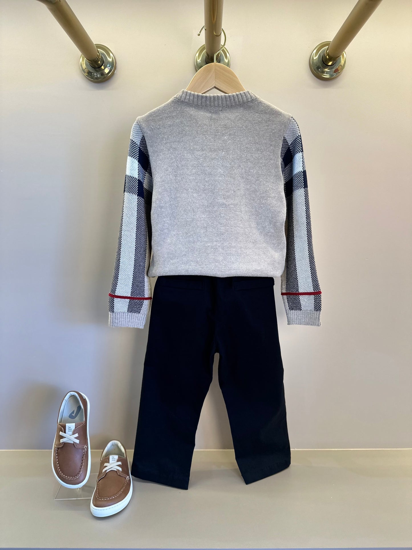 Conjunto Bebê  Blusa Tricot Clássico Jacquard E  Calça Social Sarja Peletizada Preta - Um Mais Um