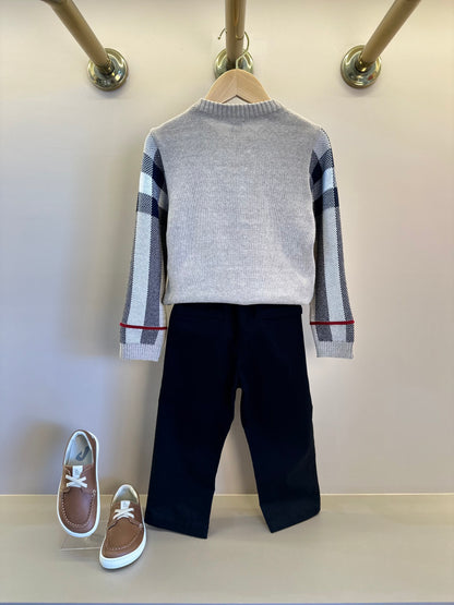 Conjunto Bebê  Blusa Tricot Clássico Jacquard E  Calça Social Sarja Peletizada Preta - Um Mais Um