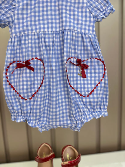 Pimpão Bebê Luxo Gola Bordada Renda Xadrez Azul - Roana
