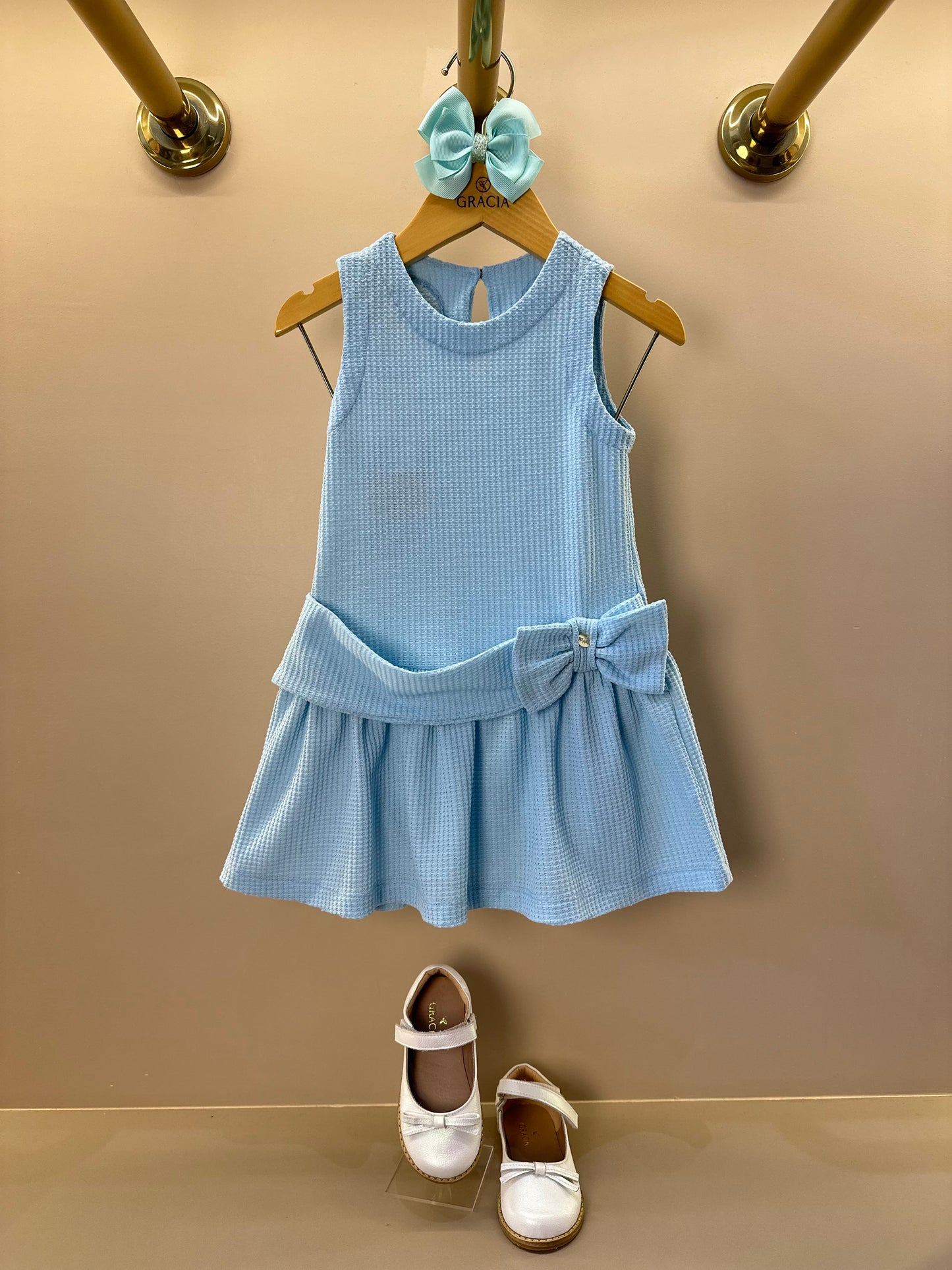 Vestido Infantil Jumper Detalhe Pala e Laço Azul - Beabá