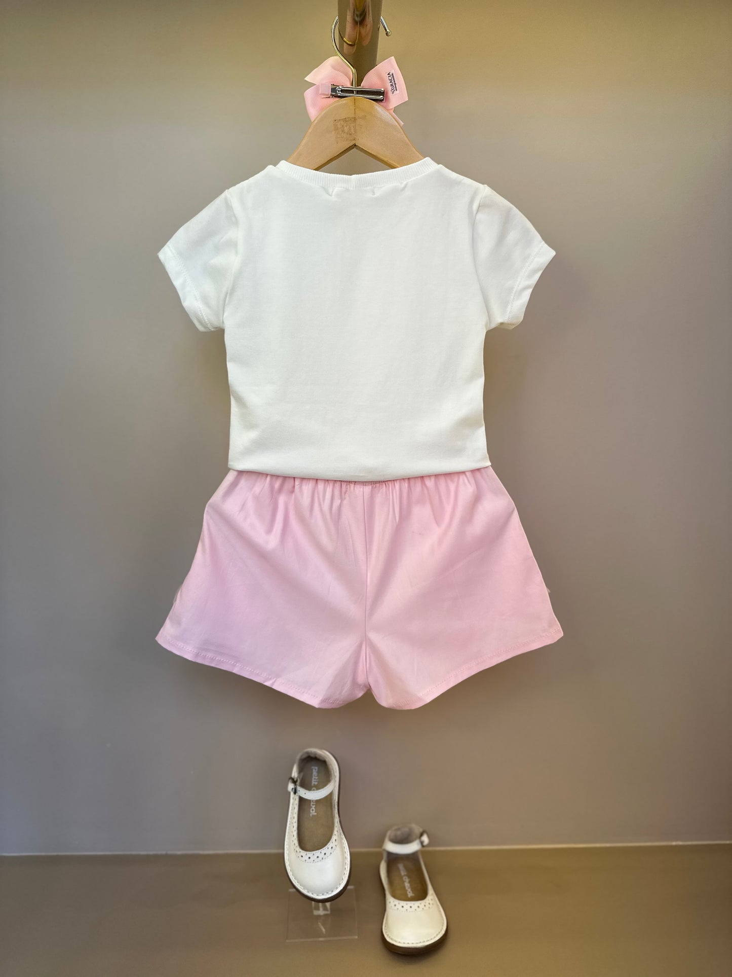 Conjunto Infantil Blusa Carrossel Shorts Babado Rosa - Petit Cherie