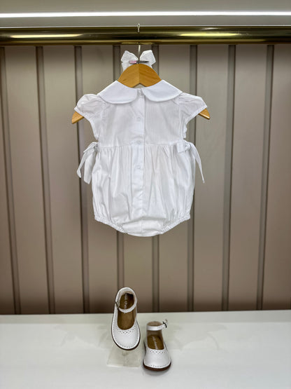 Romper Bebê Fofinho Algodão Manga Princesa Rendas Branco - Um Mais Um