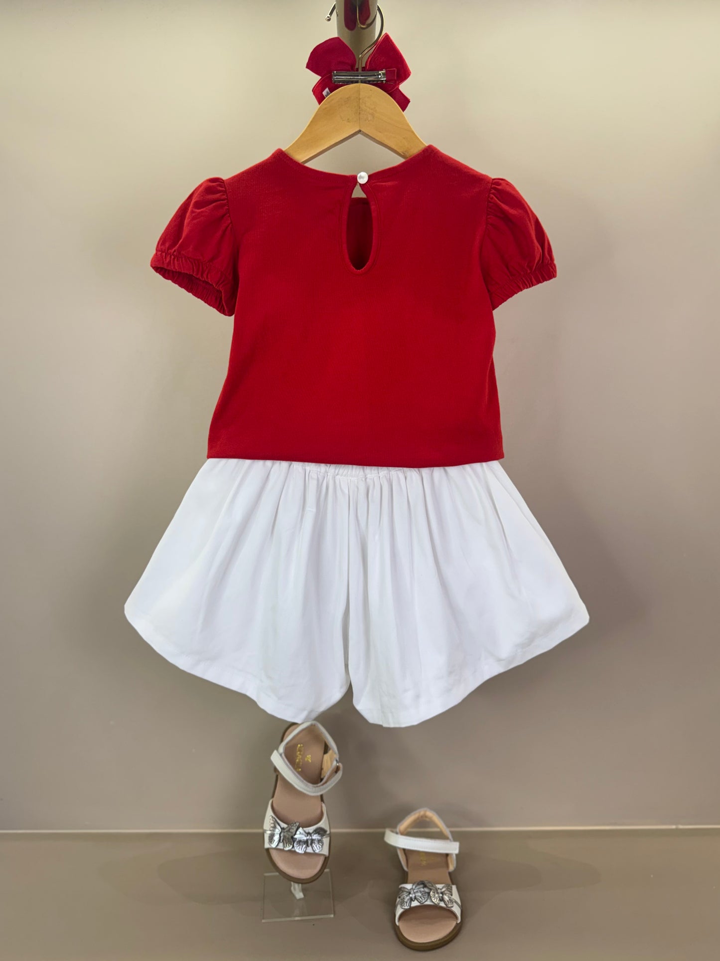 Conjunto Infantil Blusa Algodão Mangas Balonê e Short Evasê Sarja - Beabá