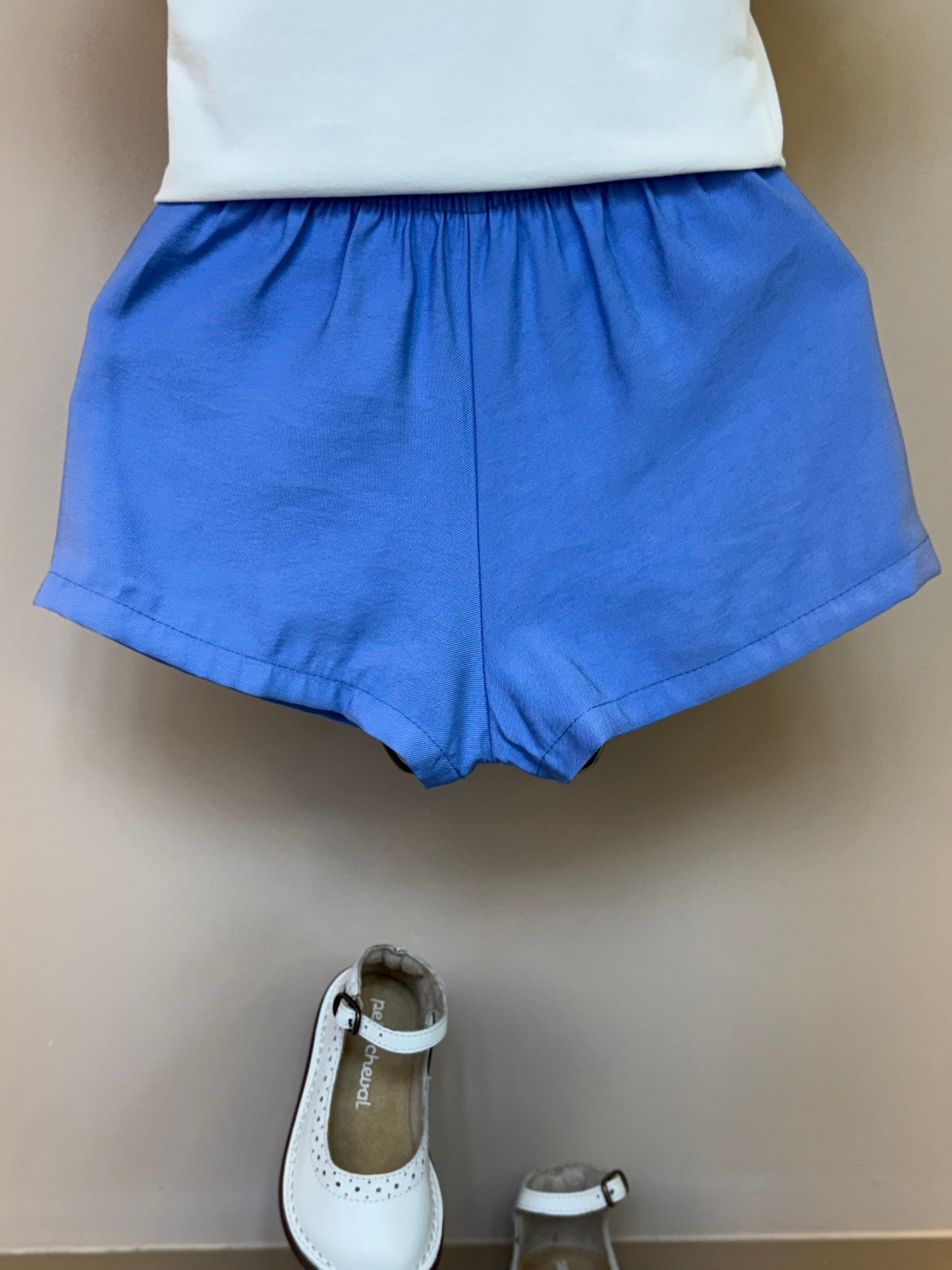 Conjunto Infantil Blusa Lacinho Manga Tule e Shorts Azul Médio - Infanti