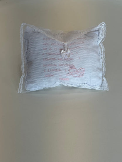 Almofada Bebê Oração Santo Anjo Rendada Bordado Rosa - Roana