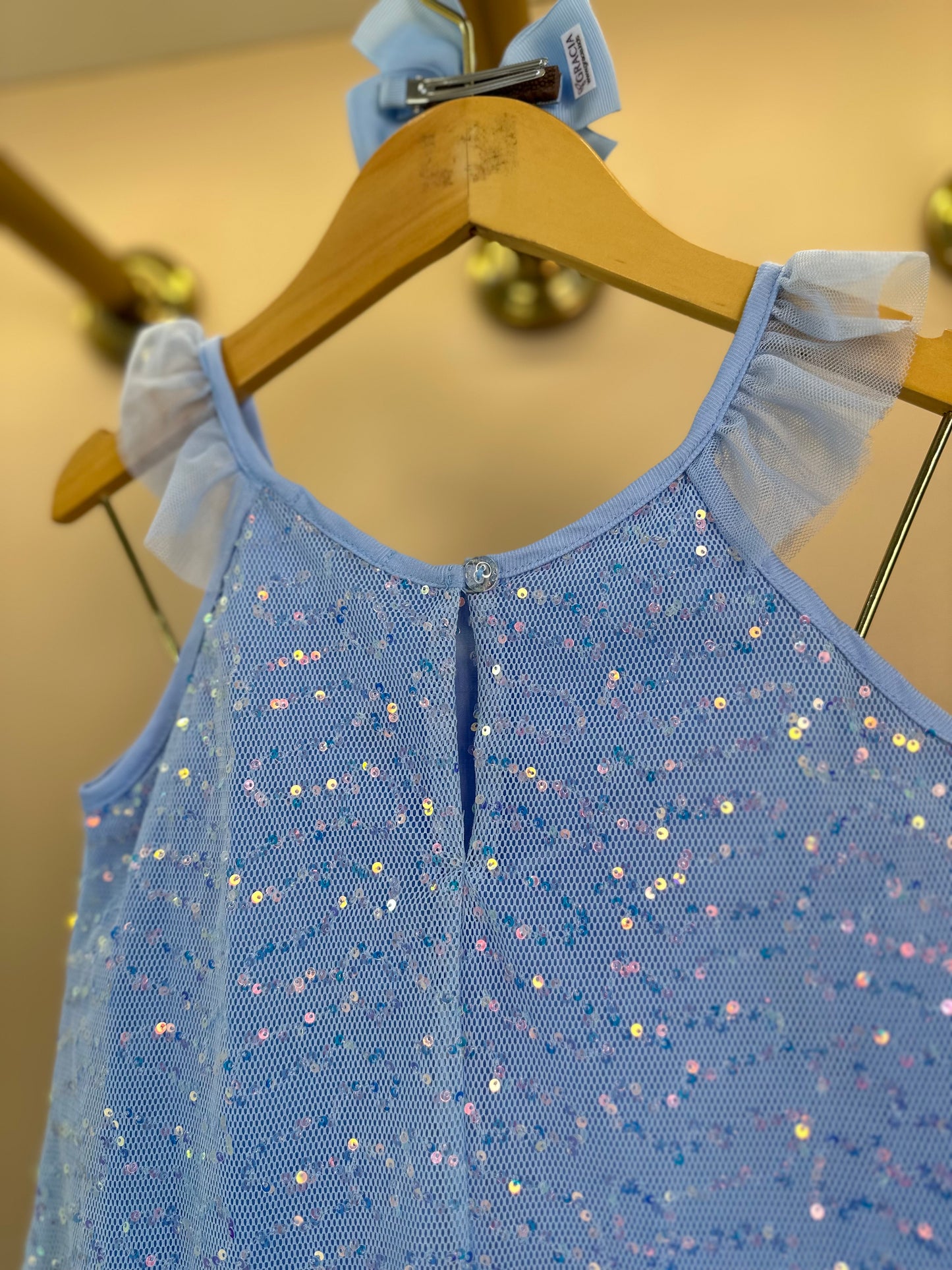 Vestido Infantil Trapézio Tule Paetês Blue - Petit Cherie